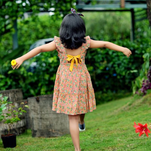 (New) Orange and  Yellow Spring/Summer 100% Cotton Dress - Picture 2 of 4